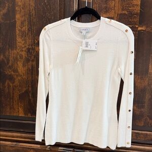 Carmen Marc Valvo Cream Button-Accent Long Sleeve Top